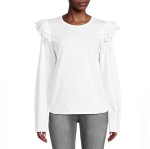 Joe's Jeans Ruffle Eyelet Trim Long Sleeve Top